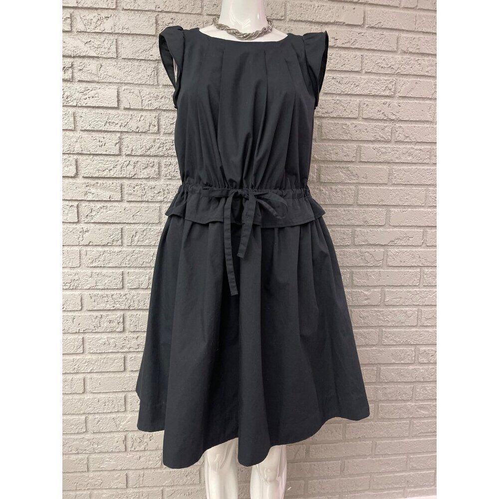 Couture Brooch Women Black Pleated Cinch Waist Dress Size 38 (M)
